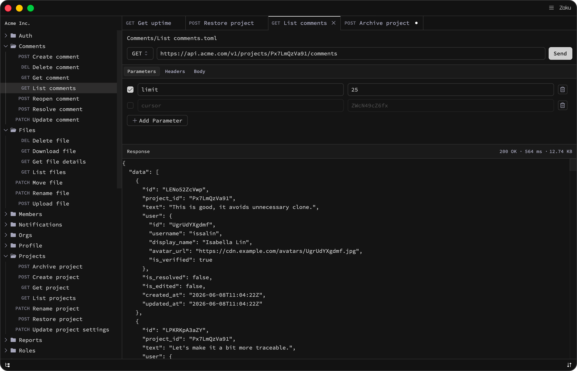 Zaku desktop API client
